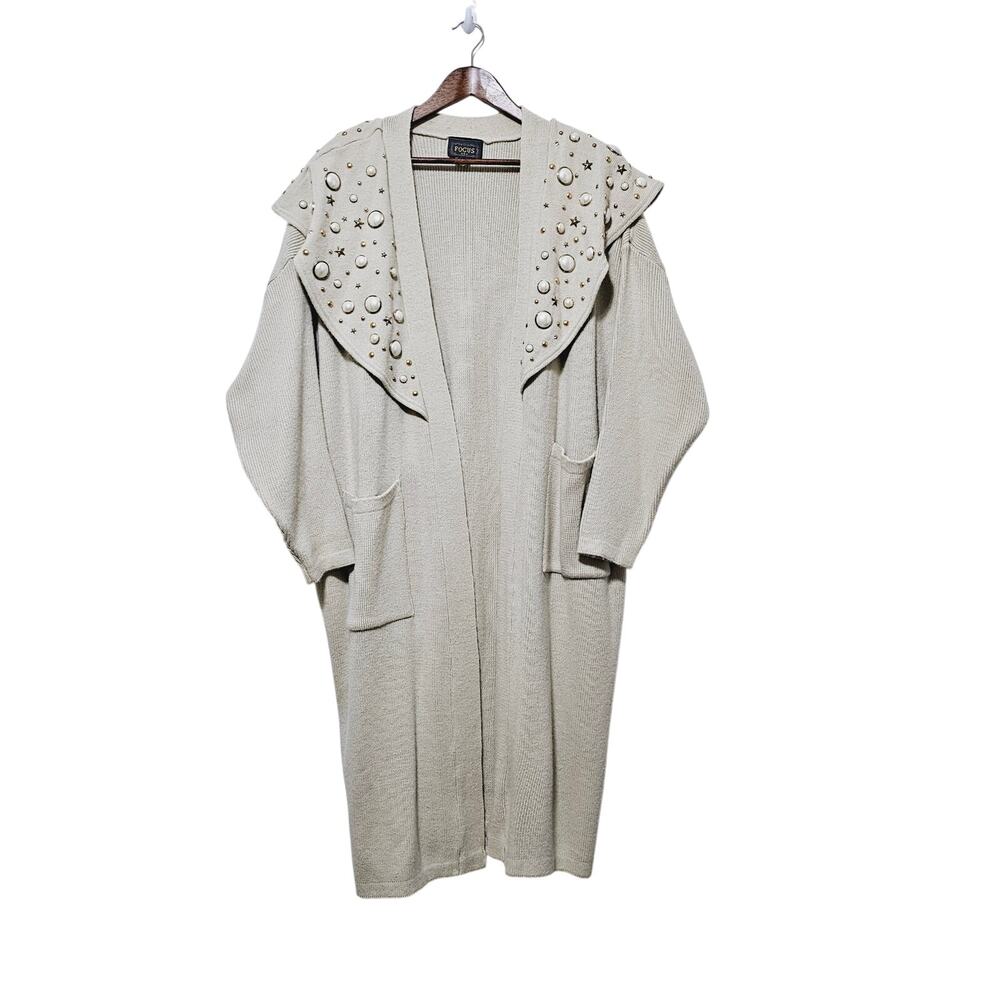 Vintage Focus Duster Cardigan Sweater Women's Size OS Embellished Boho Grunge